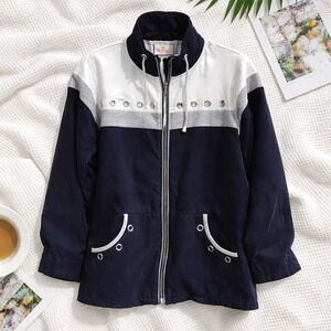 Quacker Factory 1X‎ Full Zip Rhinestone Embellished Jacket Black White